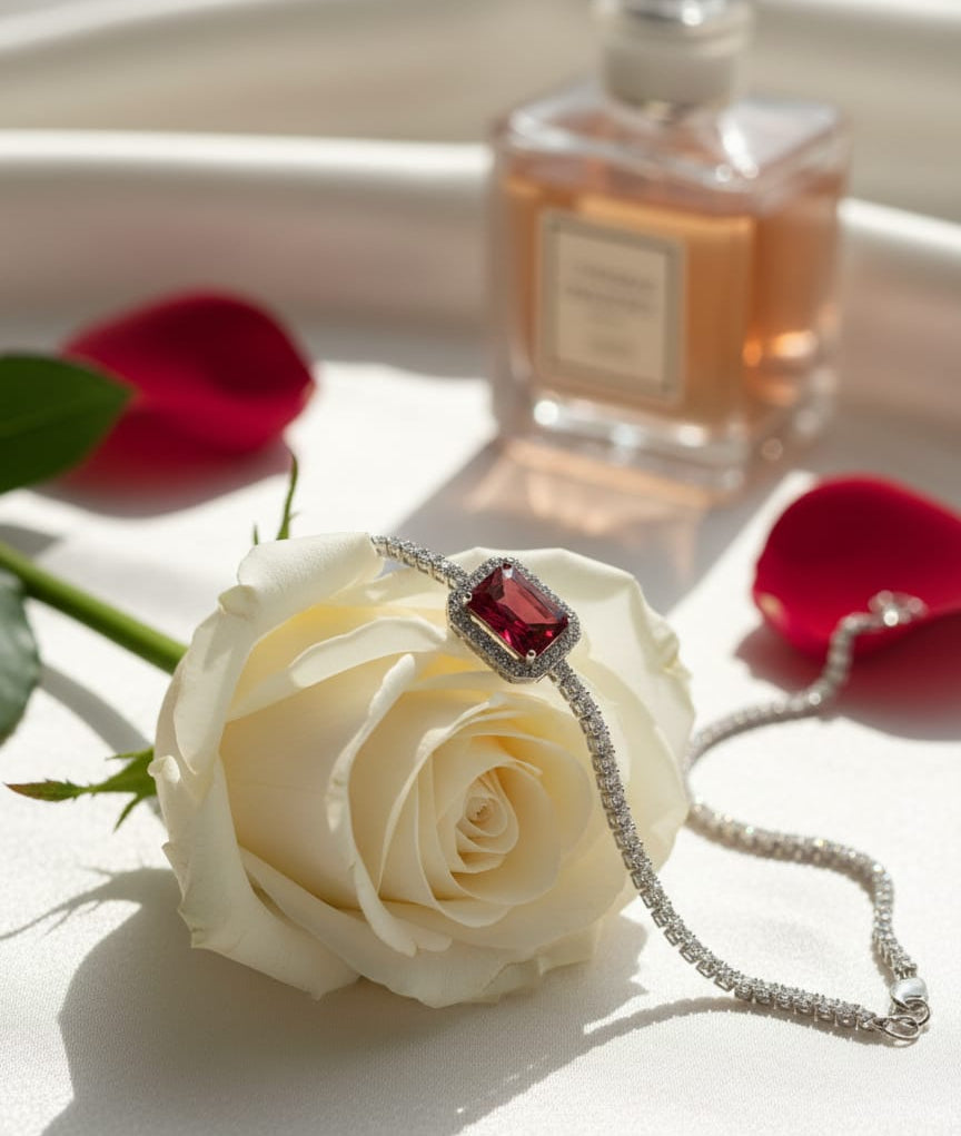 925 Silver Red Stone Tennis Bracelet