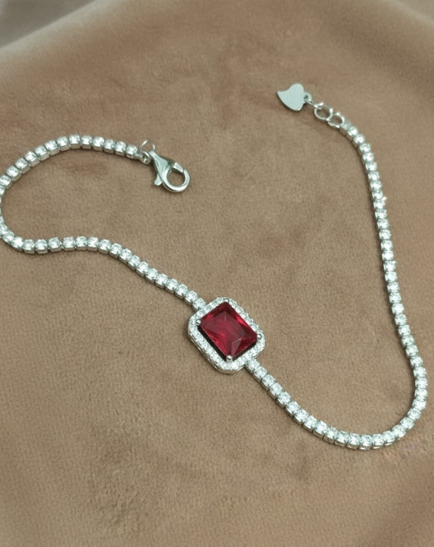 925 Silver Red Stone Tennis Bracelet