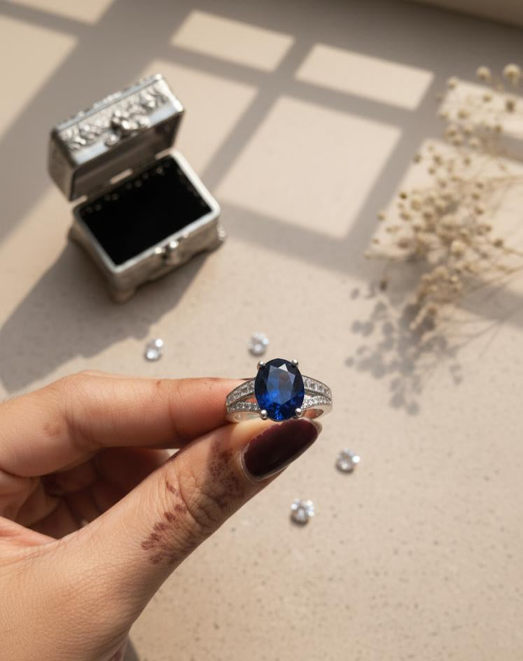 925 Silver Oval Blue Stone Ring