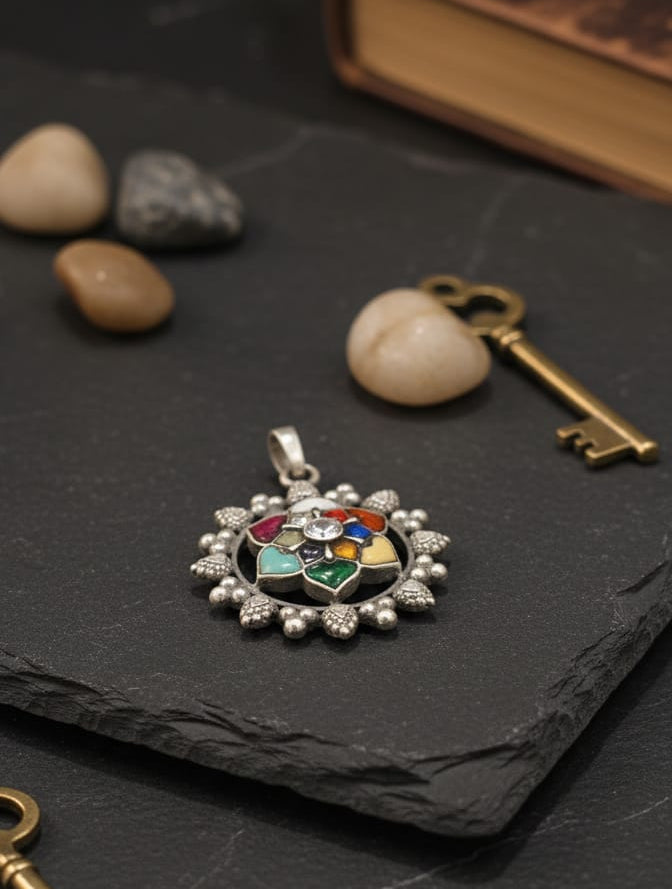 925 Silver Colorfull Flower Pendant