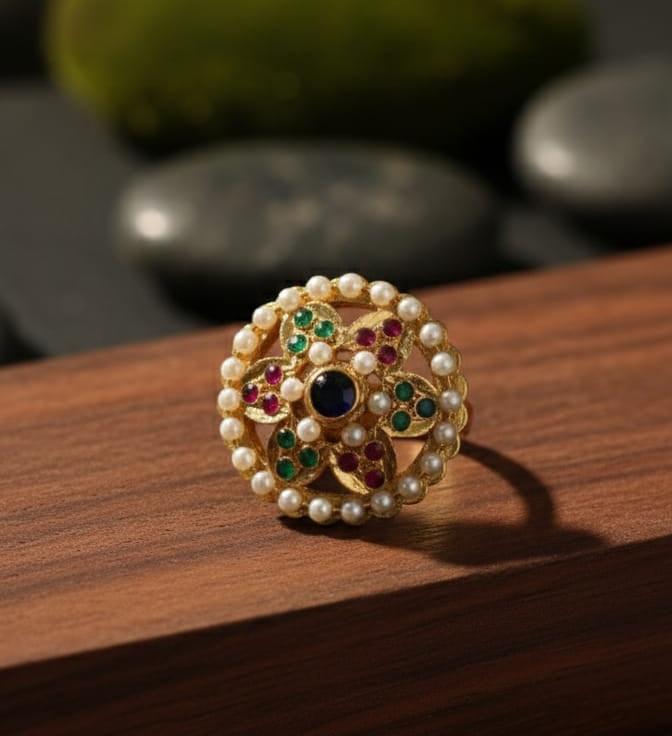 Flower Pearl Jadau Ring