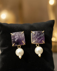 Thumbnail for Purple Stone Pearl Earrings