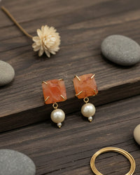 Thumbnail for Orange Stone Pearl Earrings