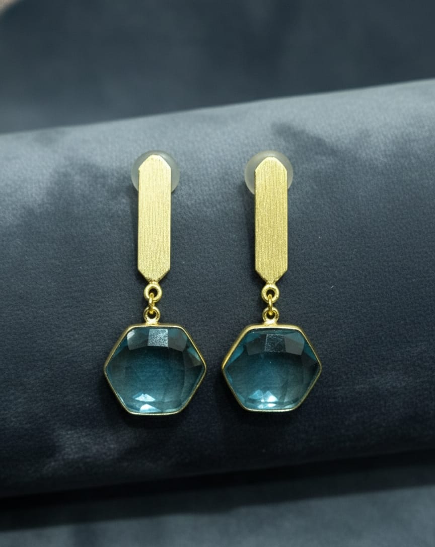 Blue Crystal Golden Earrings