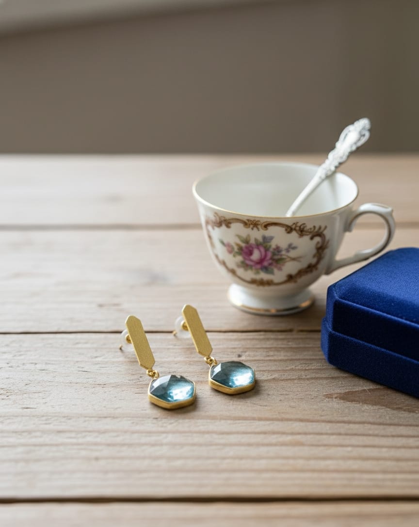Blue Crystal Golden Earrings