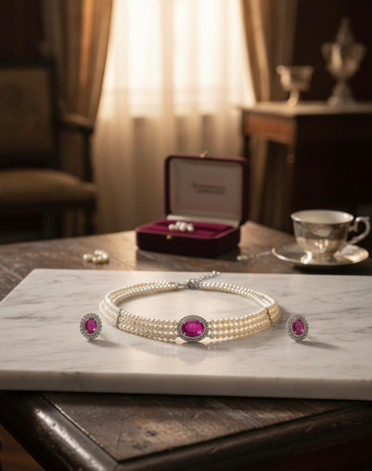 Ruby Pearl Choker Set