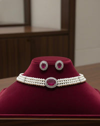 Thumbnail for Ruby Pearl Choker Set