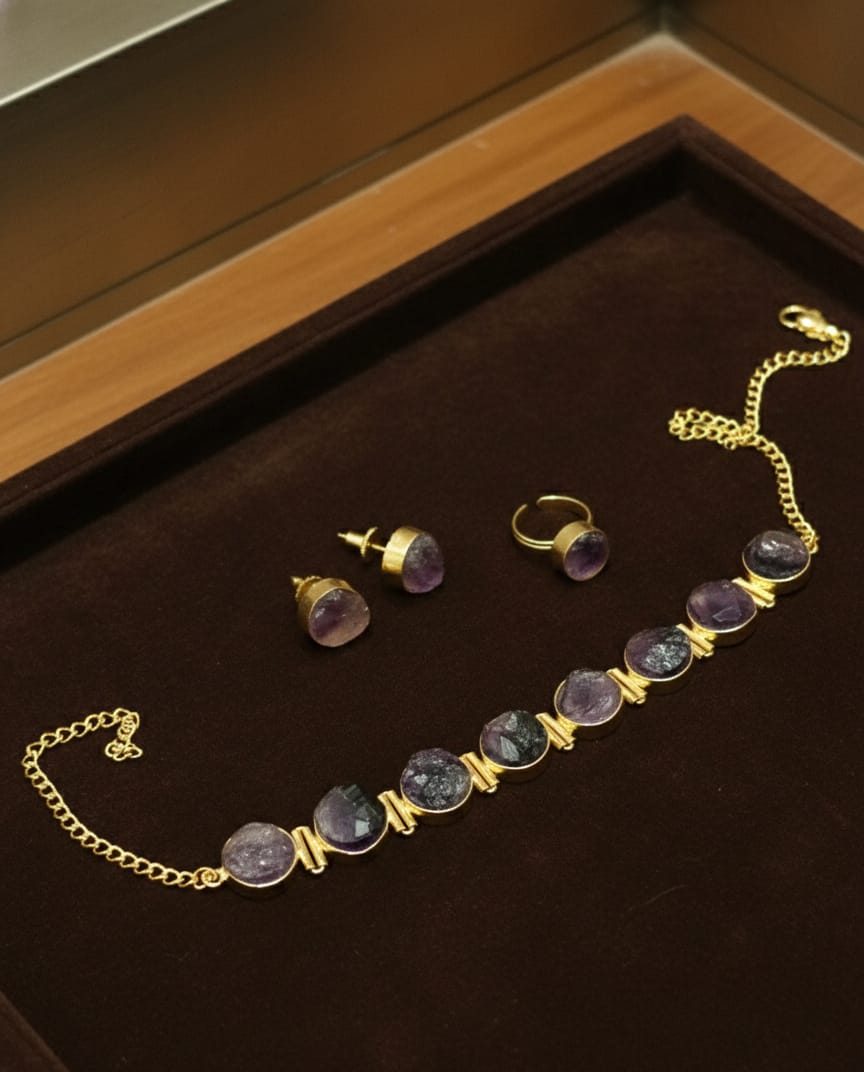 Purple Prism Stone Necklace Set