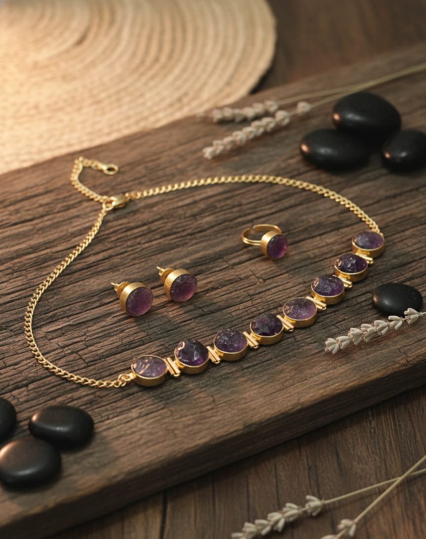 Purple Prism Stone Necklace Set