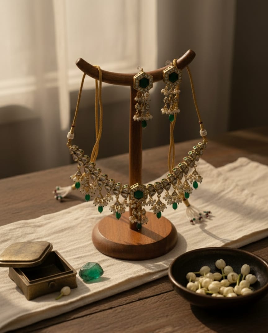 Emerald Rani Kundan Necklace Set