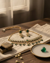 Thumbnail for Emerald Rani Kundan Necklace Set
