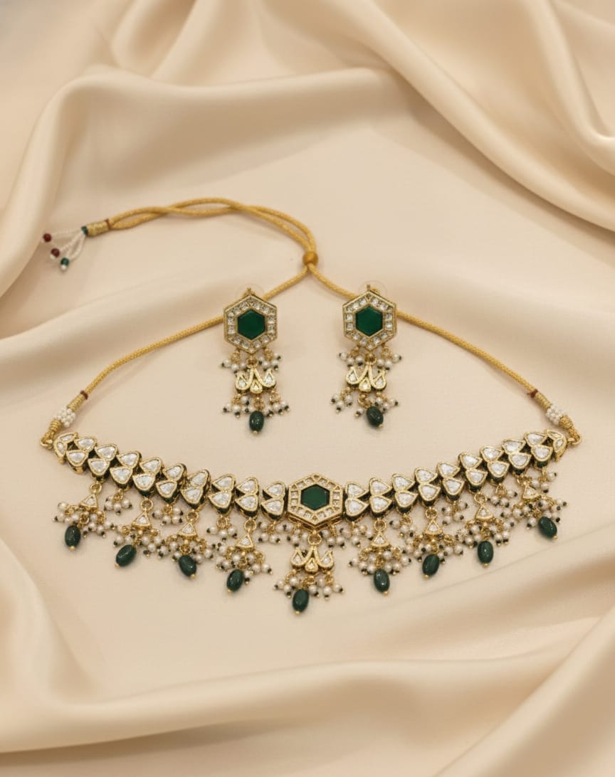 Emerald Rani Kundan Necklace Set