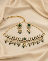 Thumbnail for Emerald Rani Kundan Necklace Set