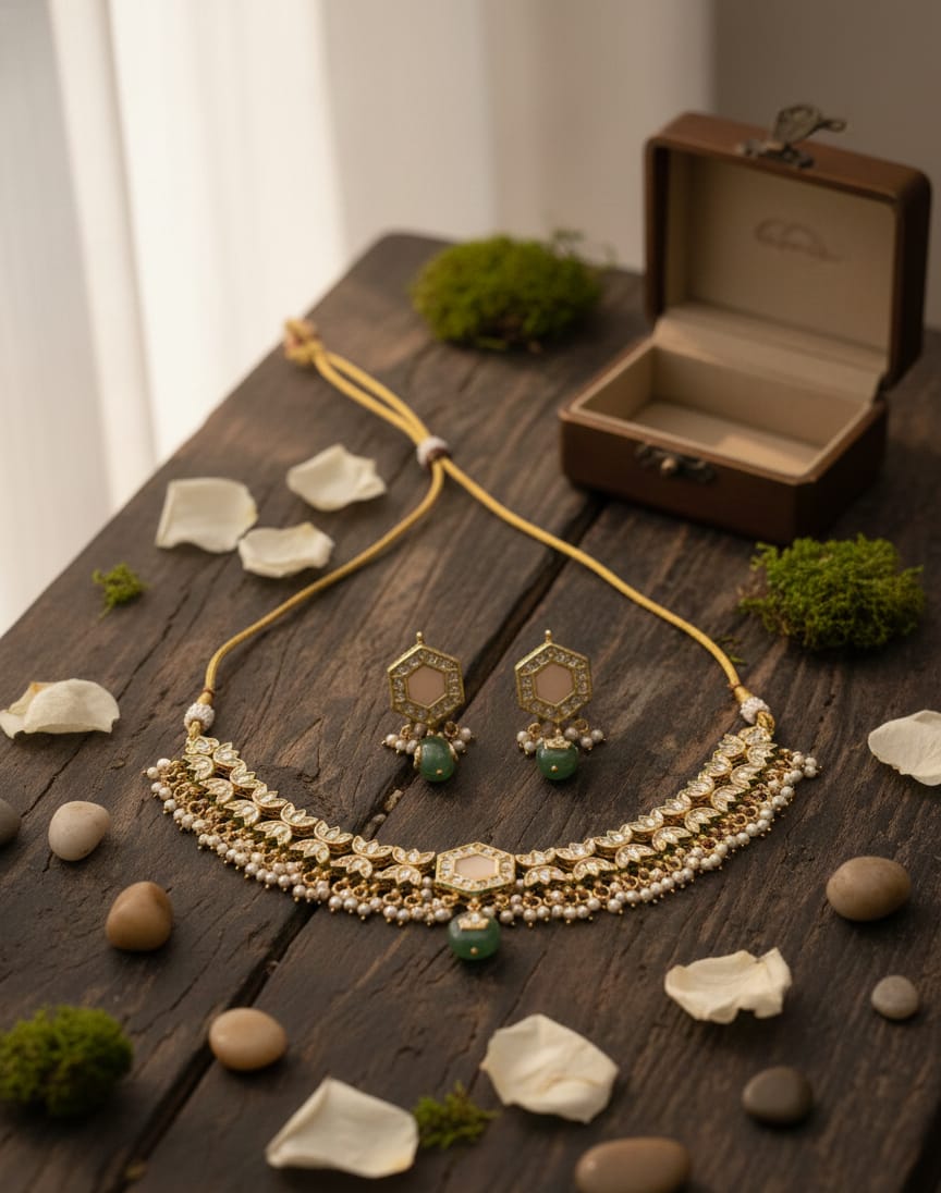 Mint Pink Kundan Necklace Set