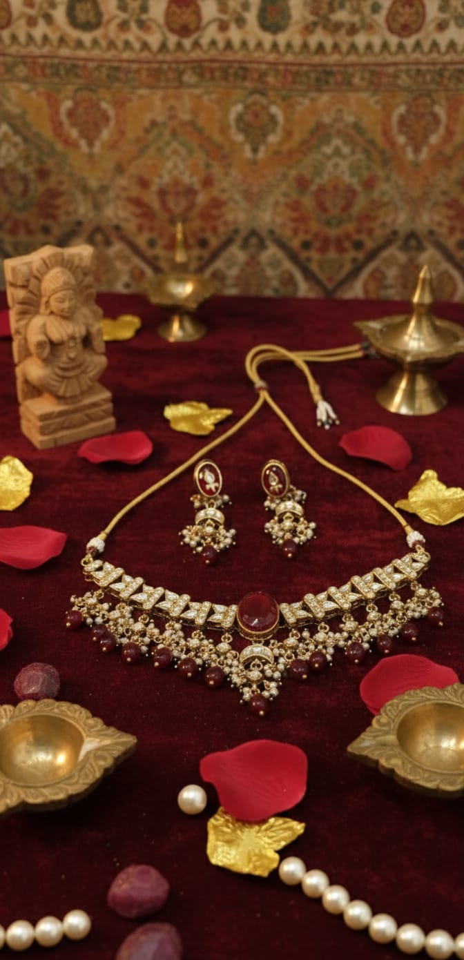 Gulnaar Ruby Kundan Necklace Set