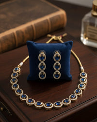 Thumbnail for Blue Oval Golden Necklace Set