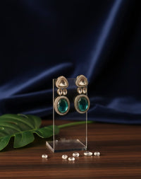 Thumbnail for Oval Emerald Polki Earrings