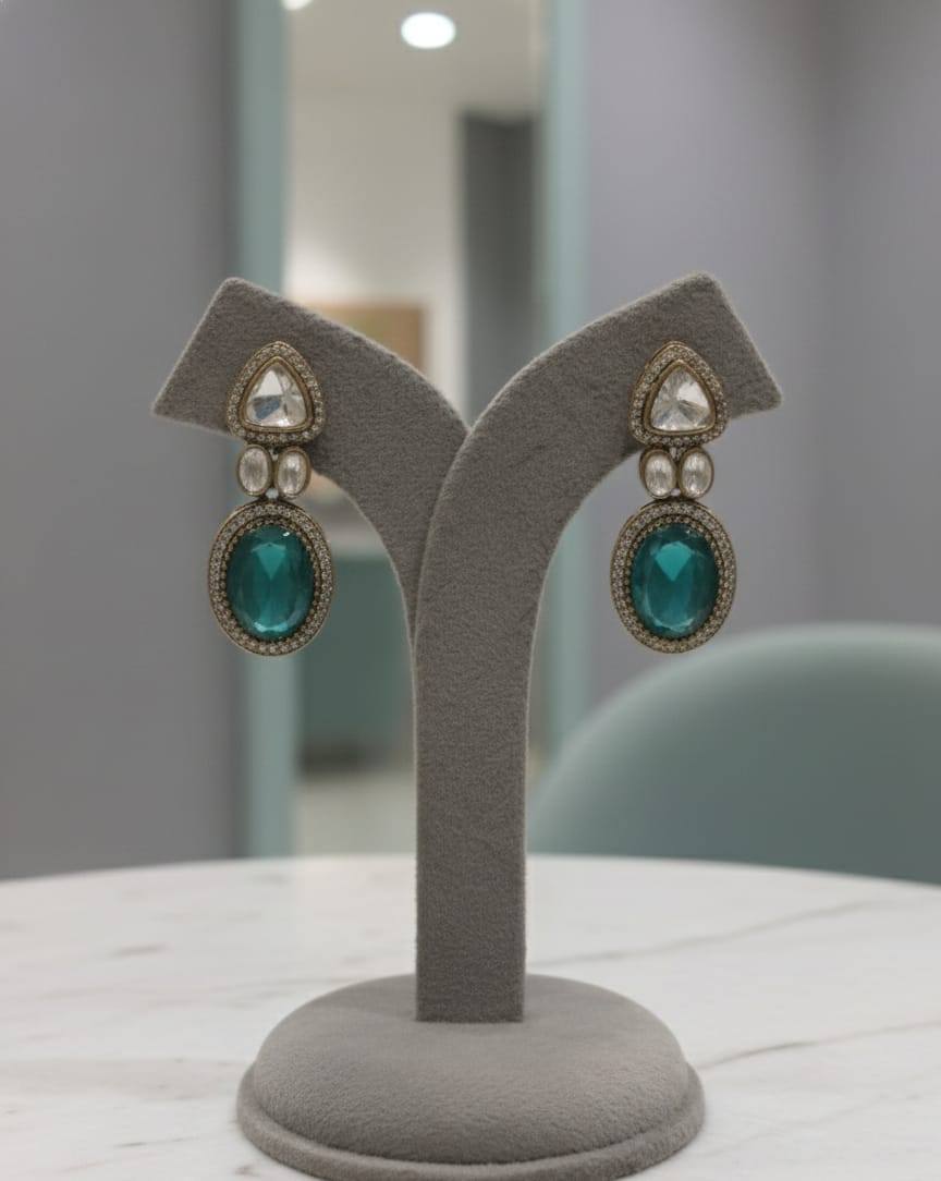 Oval Emerald Polki Earrings