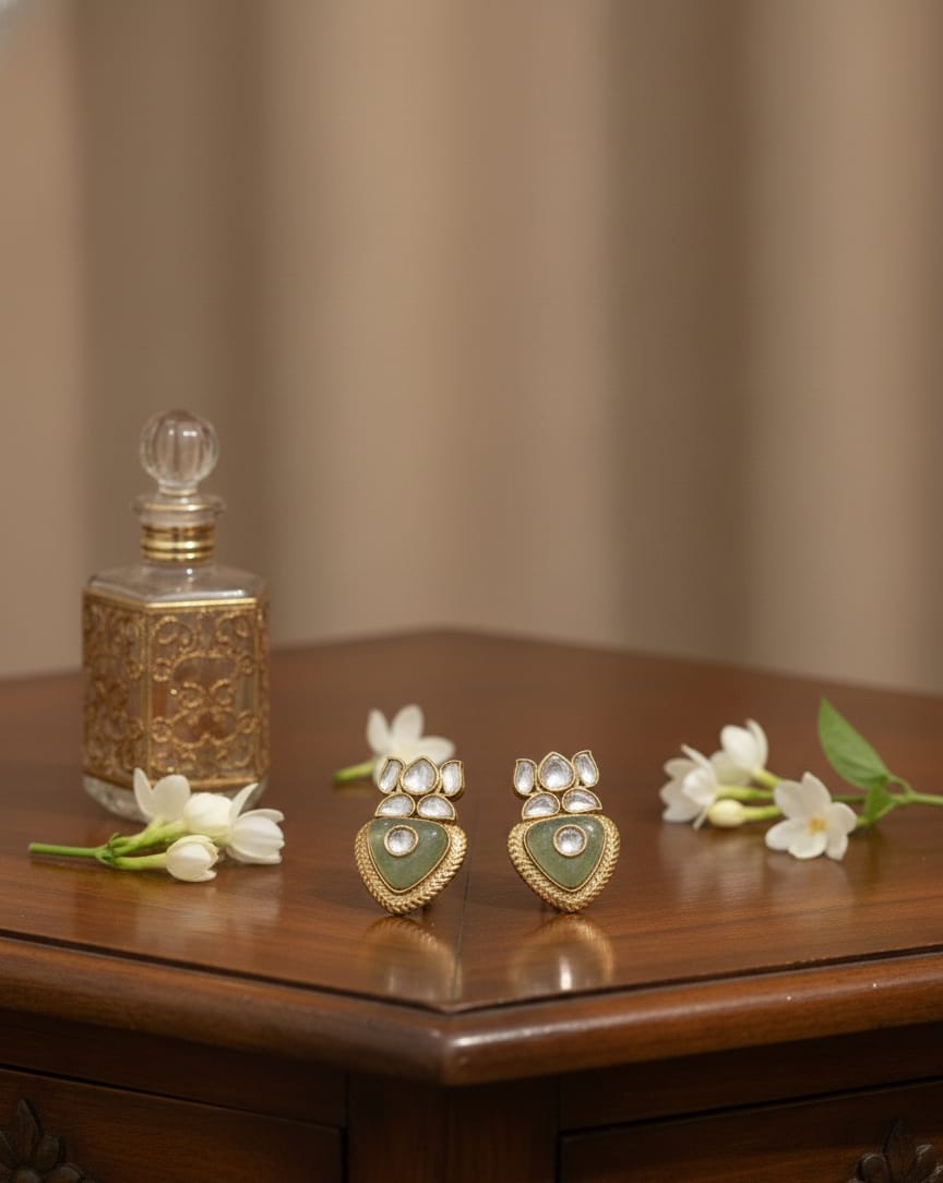 Lotus Polki Mint Earrings