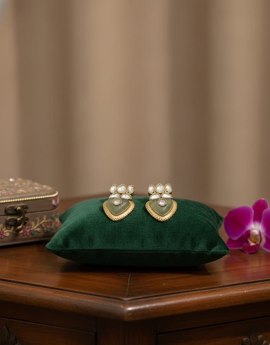 Lotus Polki Mint Earrings