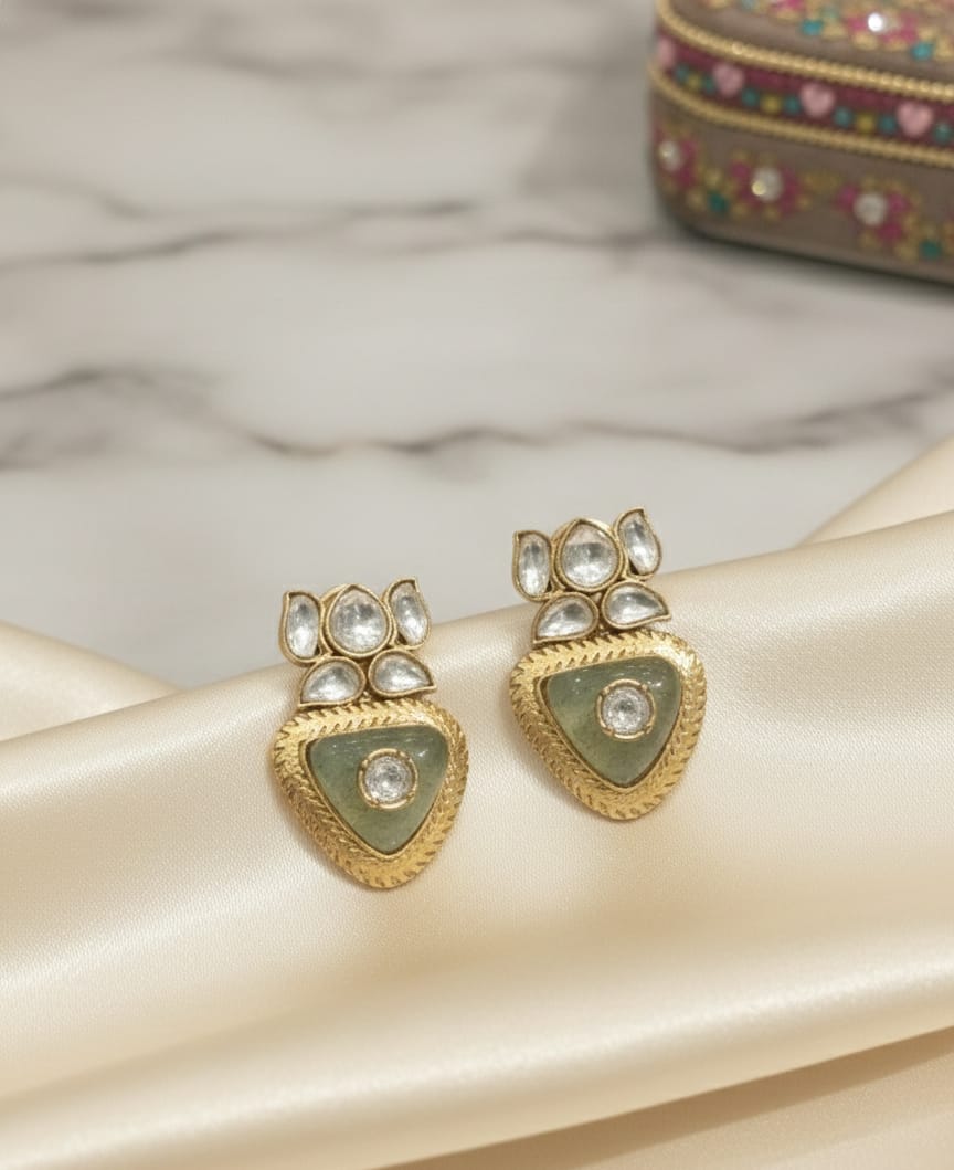Lotus Polki Mint Earrings