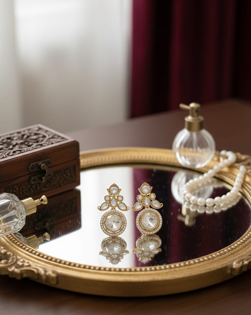 Golden Round Polki Earrings