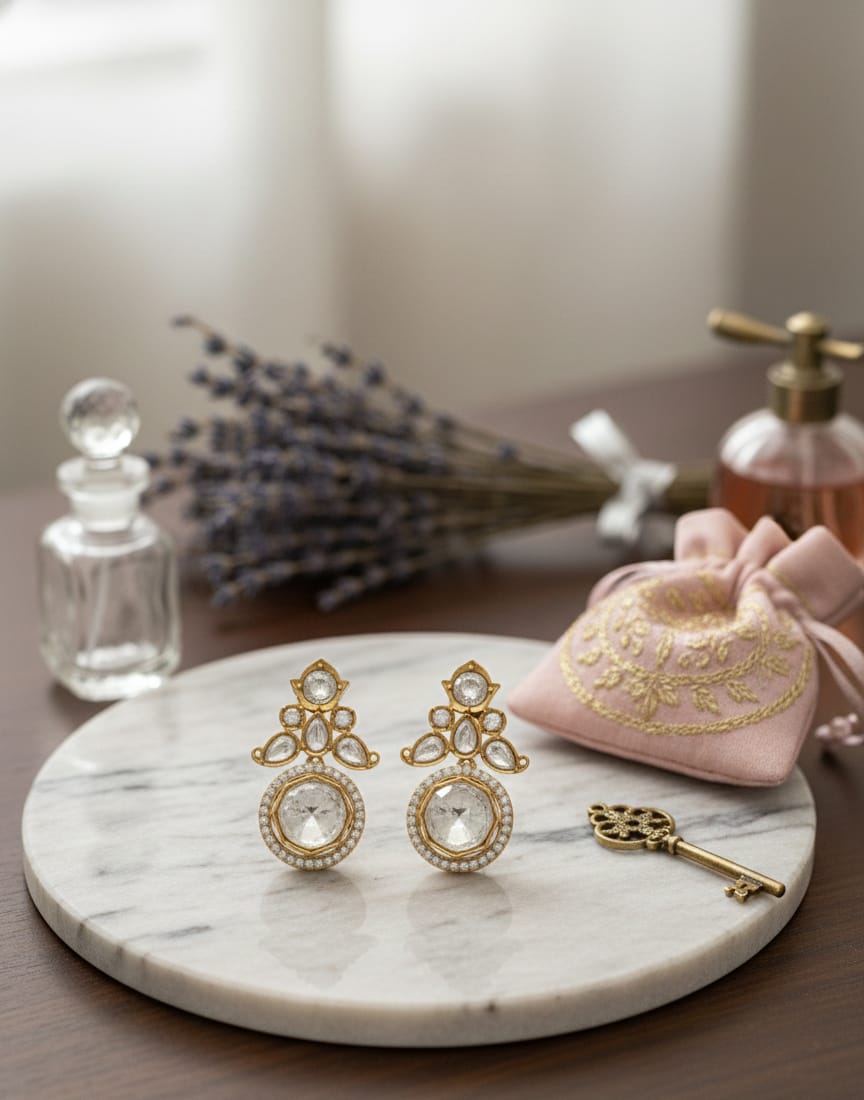 Golden Round Polki Earrings