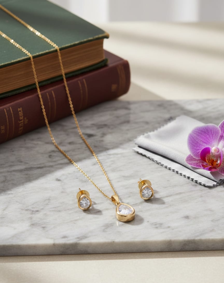 Golden Sleek Polki Pendant Set