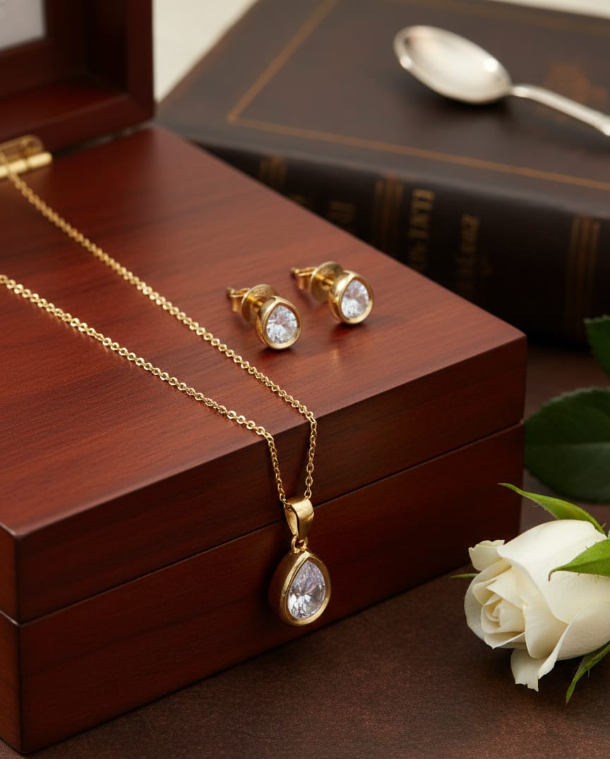 Golden Sleek Polki Pendant Set