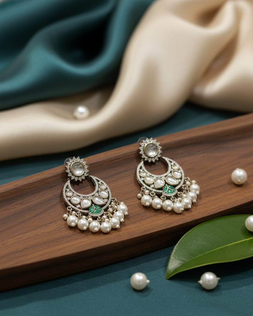 Mint Polki Pearl Earrings