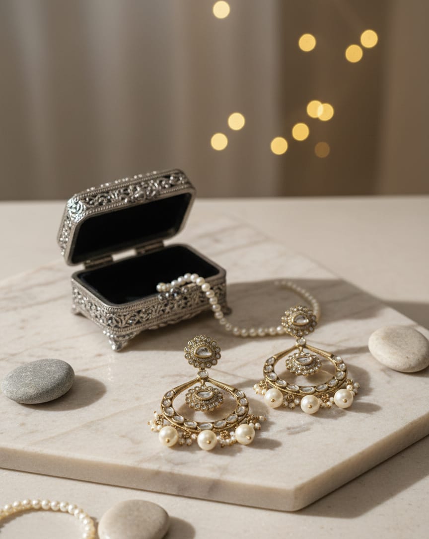 Polki Dusky Pearl Earrings