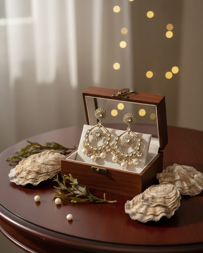 Polki Dusky Pearl Earrings