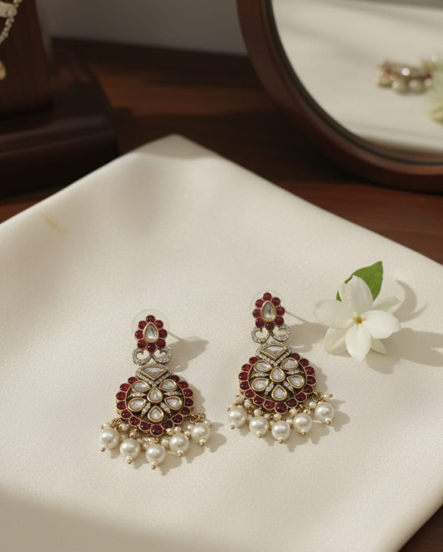 Ruby Pearl Polki Earrings
