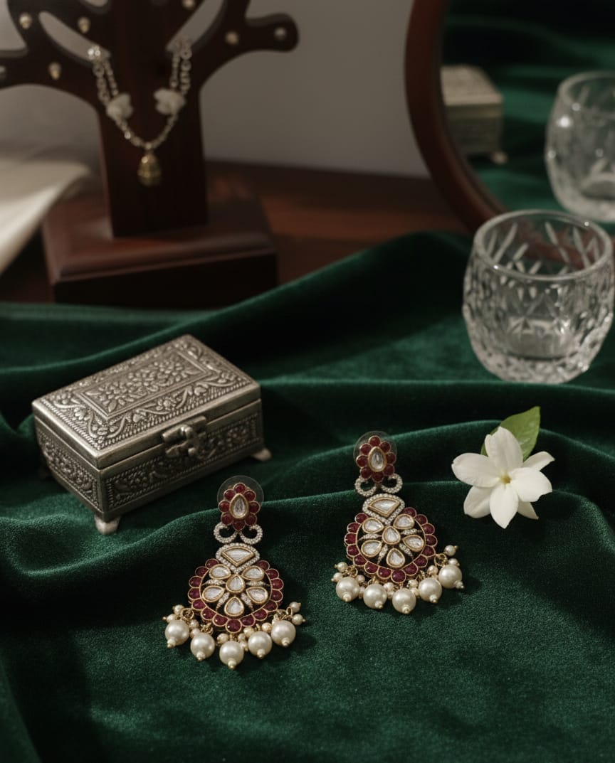 Ruby Pearl Polki Earrings