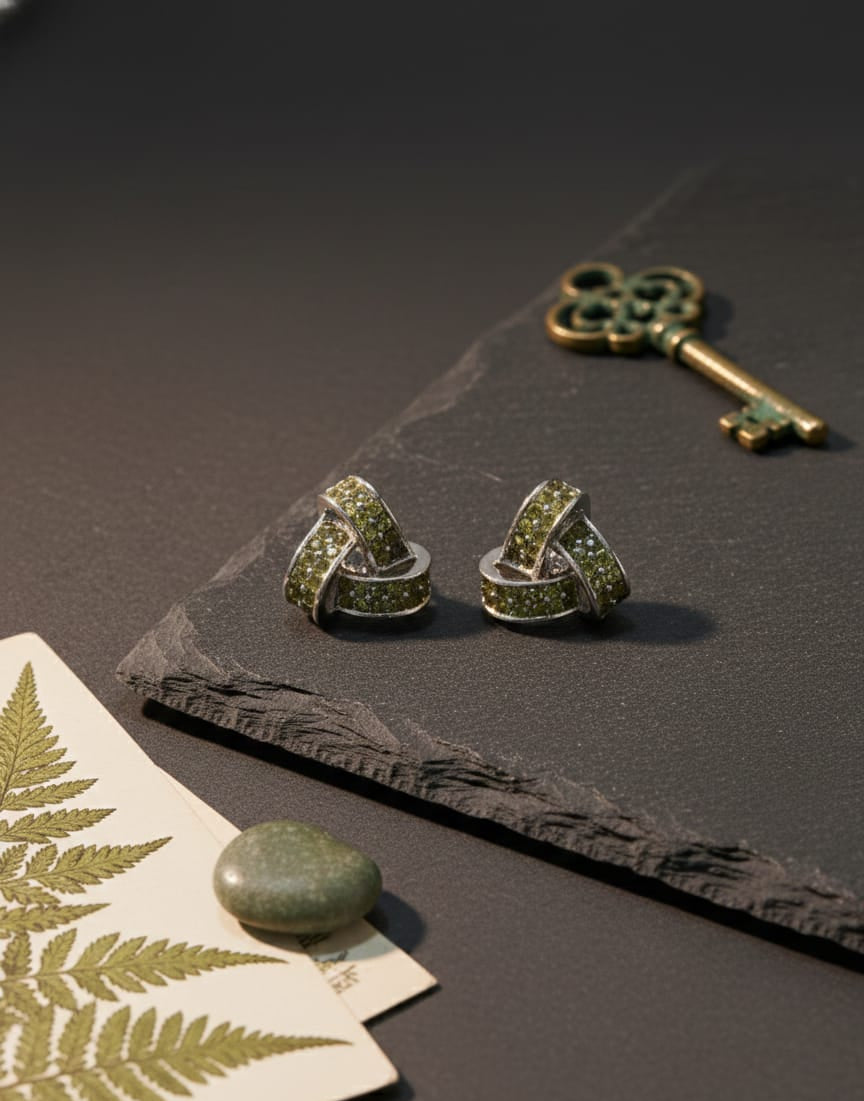 Triangle Green Stone Earrings