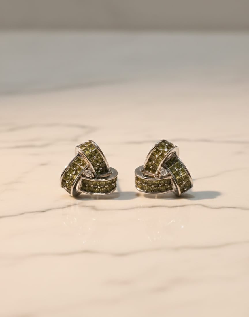 Triangle Green Stone Earrings