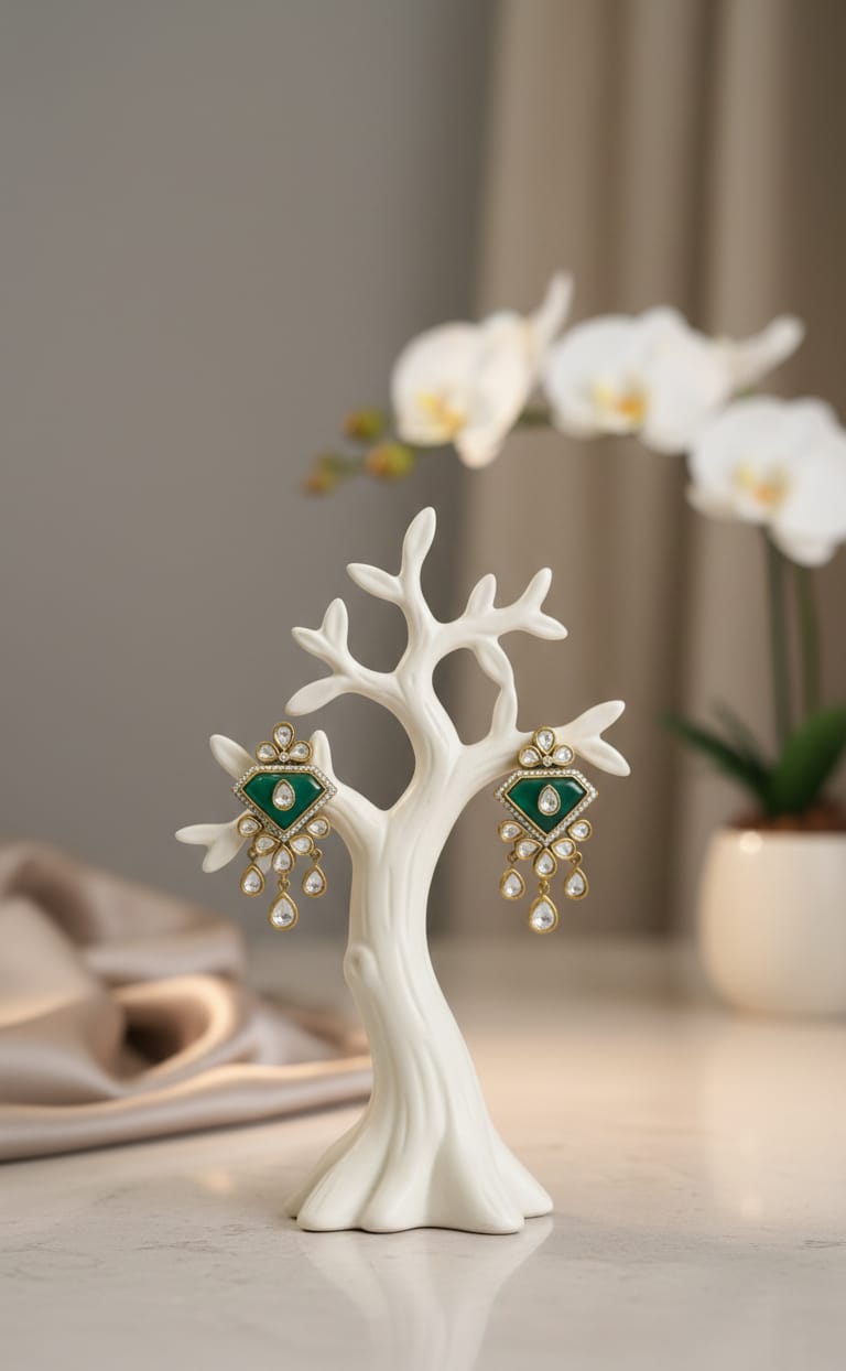 Emerald Polki Drops Earrings