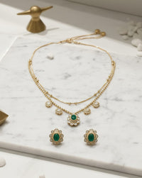 Thumbnail for Drop Emerald Polki Necklace Set