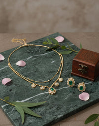 Thumbnail for Drop Emerald Polki Necklace Set
