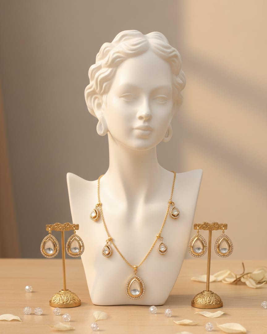 Multi Polki Drop Necklace Set
