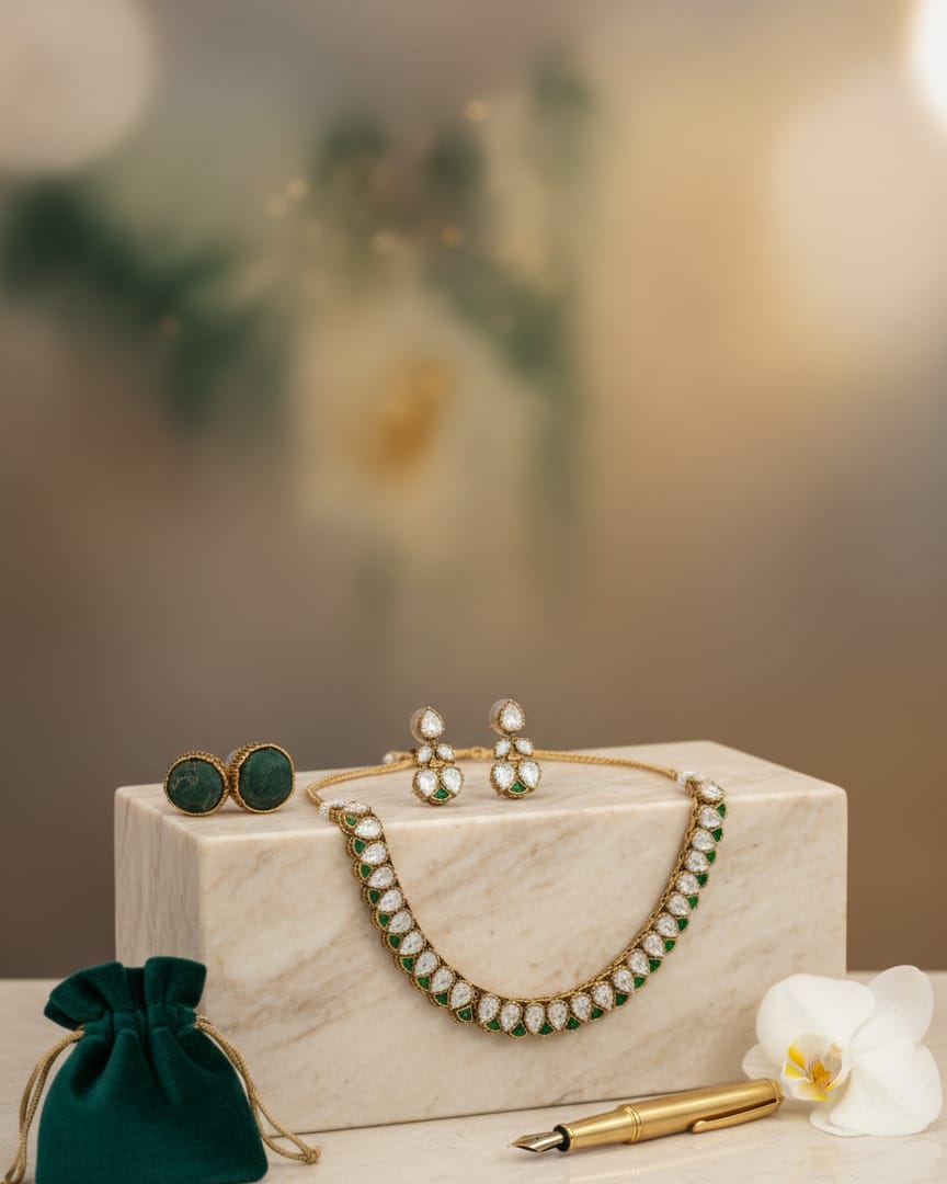 Polki Emerald Dusky Necklace Set