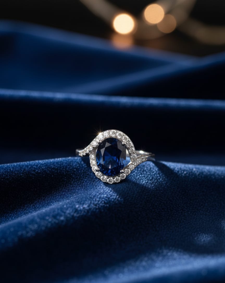 925 Silver Blue Oval Ring