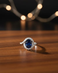 Thumbnail for 925 Silver Blue Oval Ring