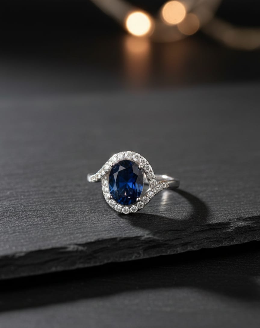 925 Silver Blue Oval Ring