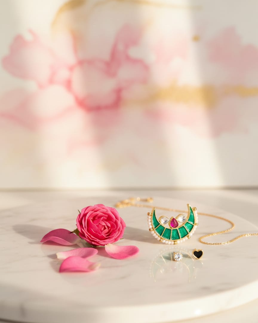 Green Kundan Chand Earrings