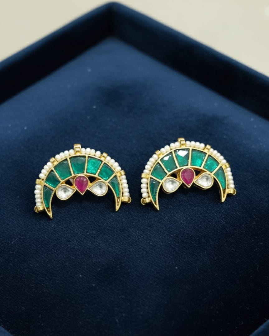 Green Kundan Chand Earrings