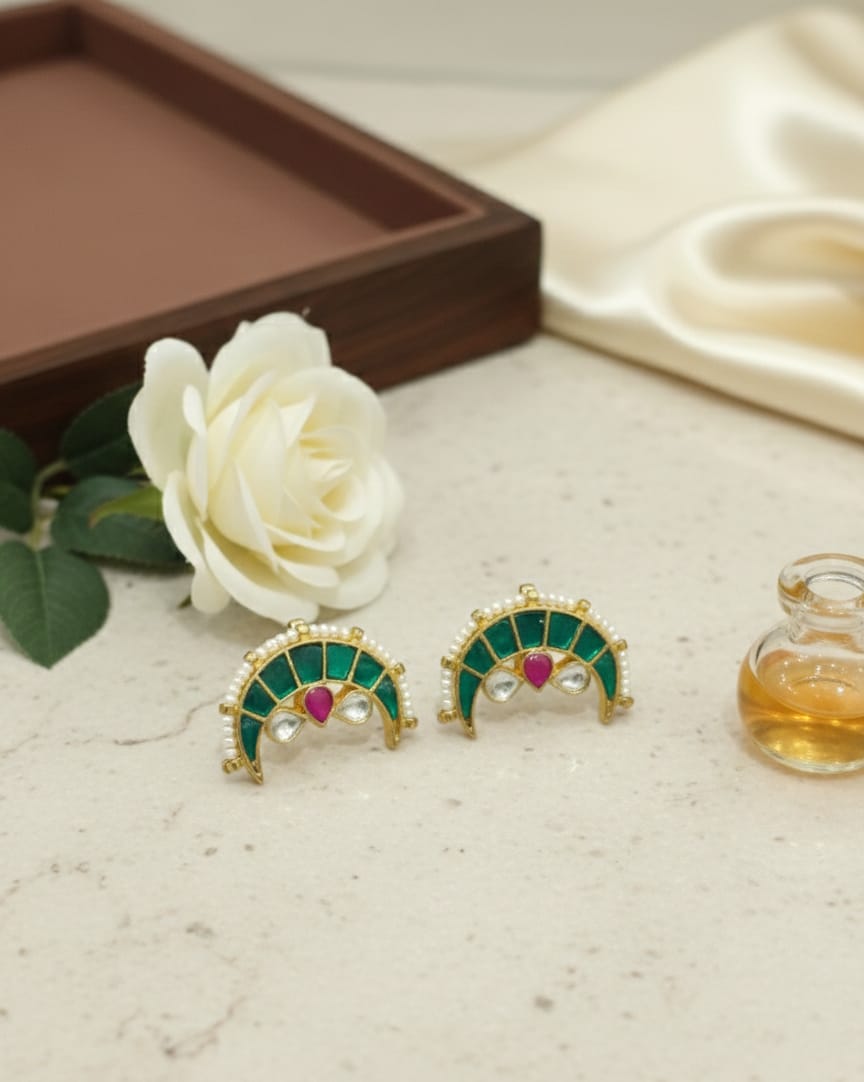 Green Kundan Chand Earrings