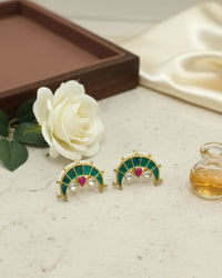 Thumbnail for Green Kundan Chand Earrings
