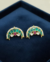 Thumbnail for Green Kundan Chand Earrings