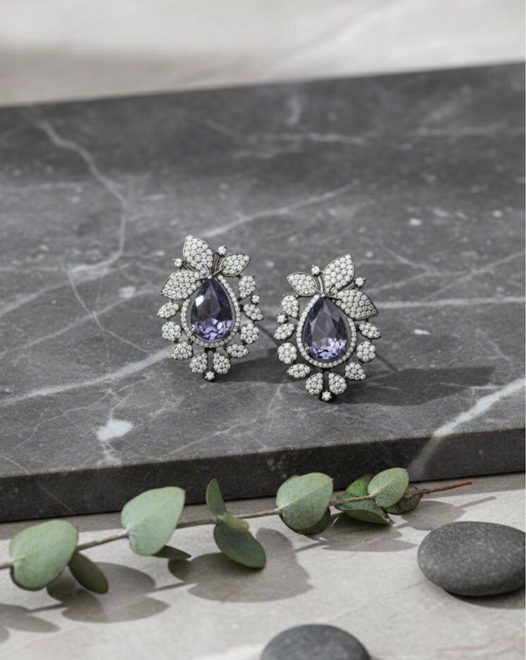 Purple Diamond Oxidised Earrings